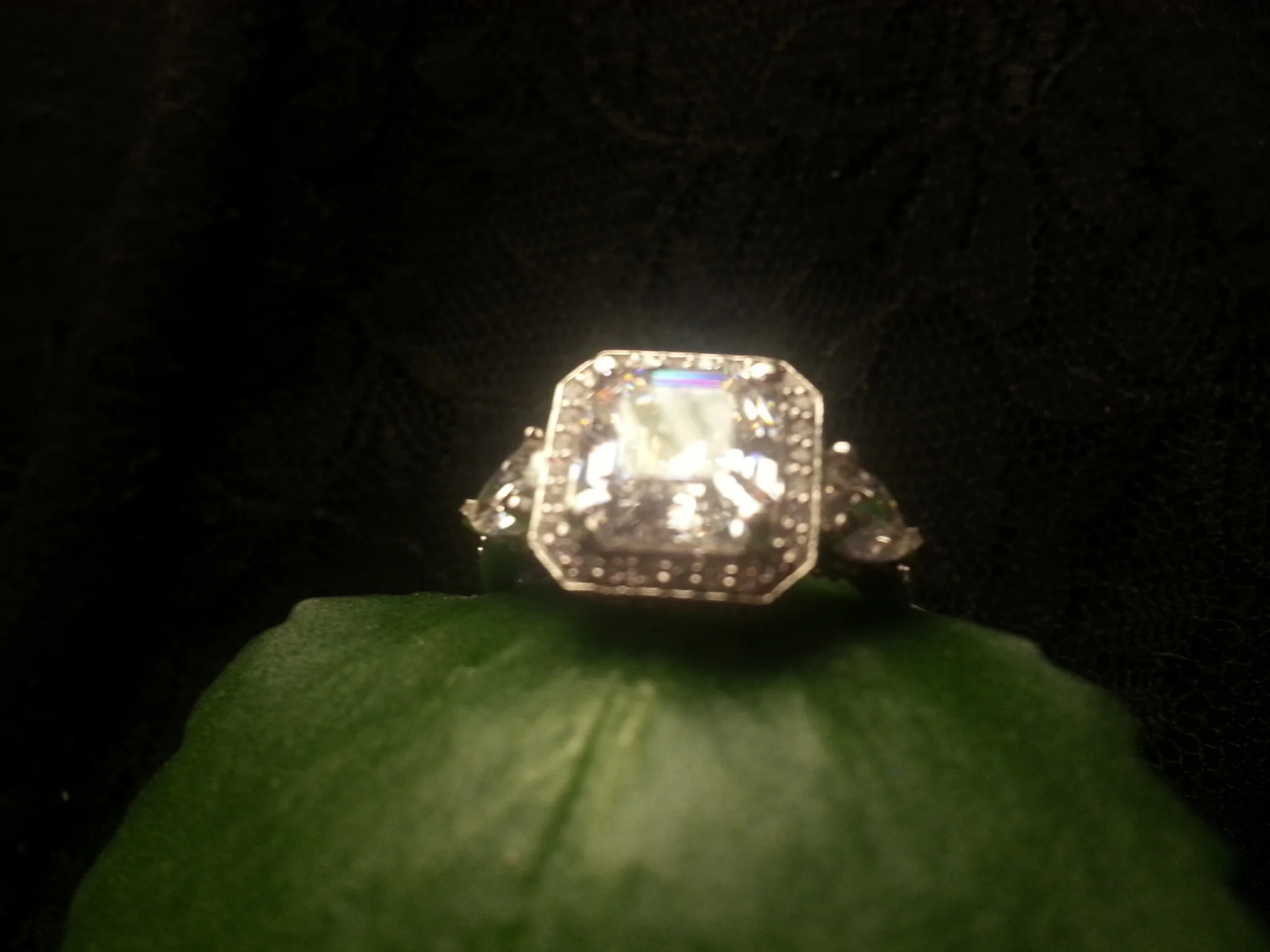 Cubic Zirconia Engagement Ring- The Lori Blue (4.04 Carat TCW Asscher Cut Halo with Pear Cut and Pave Accents) - Image 9