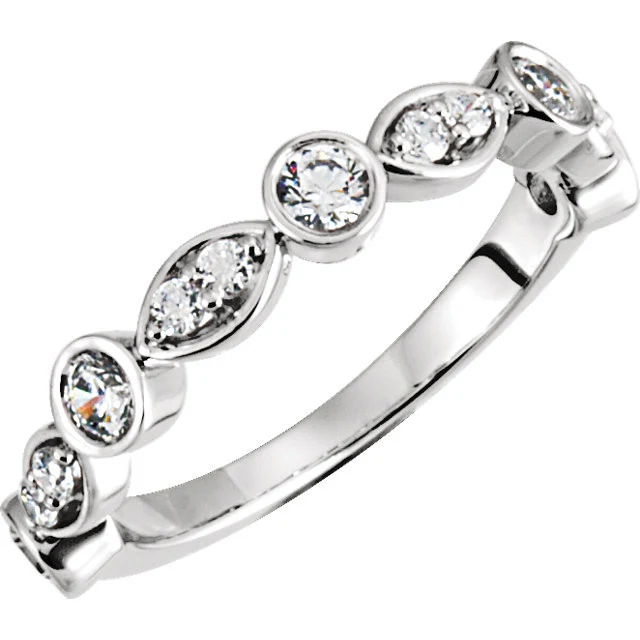 Cubic Zirconia Anniversary Ring Band, Style 121-823 (0.56 TCW Round Bezel Scallop) - Image 2