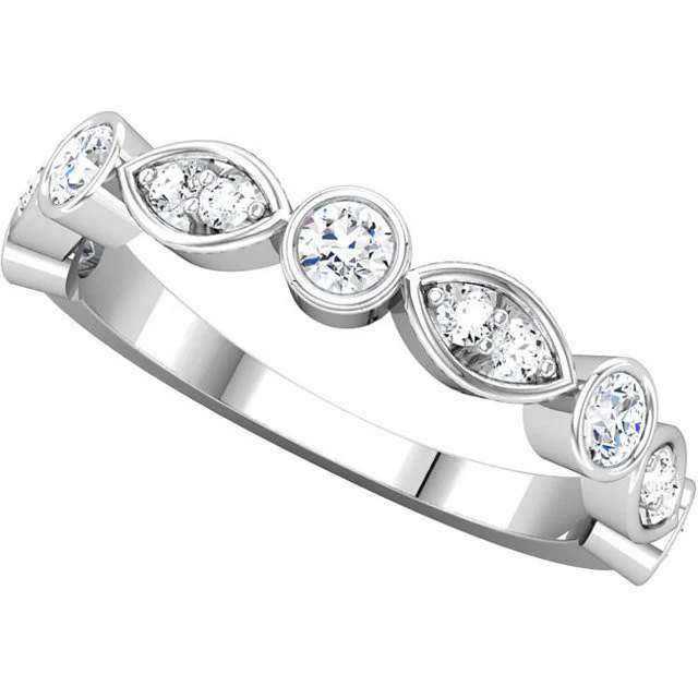 Cubic Zirconia Anniversary Ring Band, Style 121-823 (0.56 TCW Round Bezel Scallop) - Image 4