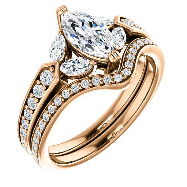 CZ Wedding Set, Style 038 feat The Rosalyn engagement ring (Customizable Round Channel) - Image 3