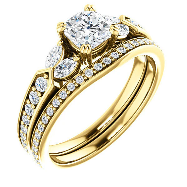 CZ Wedding Set, Style 038 feat The Rosalyn engagement ring (Customizable Round Channel) - Image 4