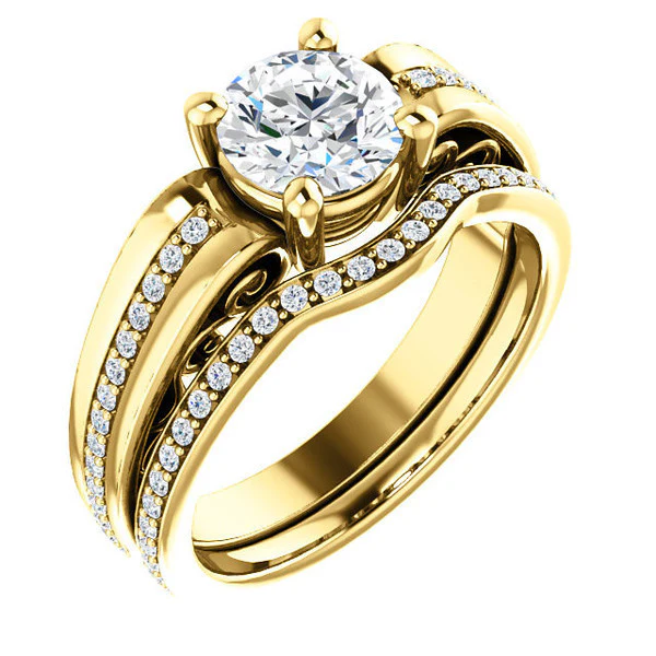CZ Wedding Set, Style 03-92 feat The Catherine Engagement Ring (Customizable Vented Prong Accents) - Image 3