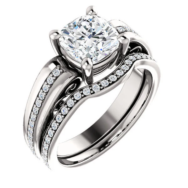 CZ Wedding Set, Style 03-92 feat The Catherine Engagement Ring (Customizable Vented Prong Accents) - Image 4