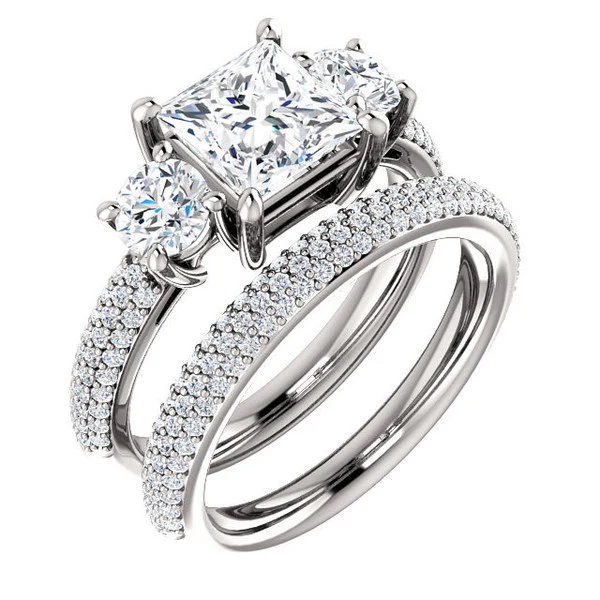 CZ Wedding Set, Style 05-24 feat The Nicole Engagement Ring (Customizable Three-Stone with Round Pave Accents) - Image 3