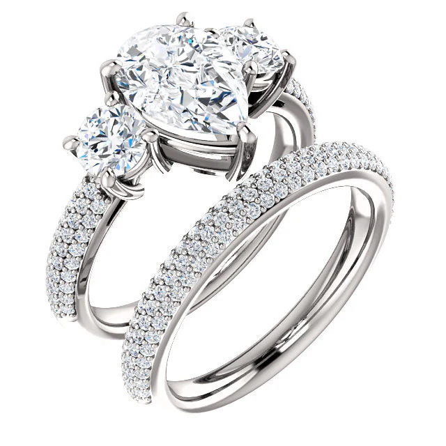 CZ Wedding Set, Style 05-24 feat The Nicole Engagement Ring (Customizable Three-Stone with Round Pave Accents) - Image 4