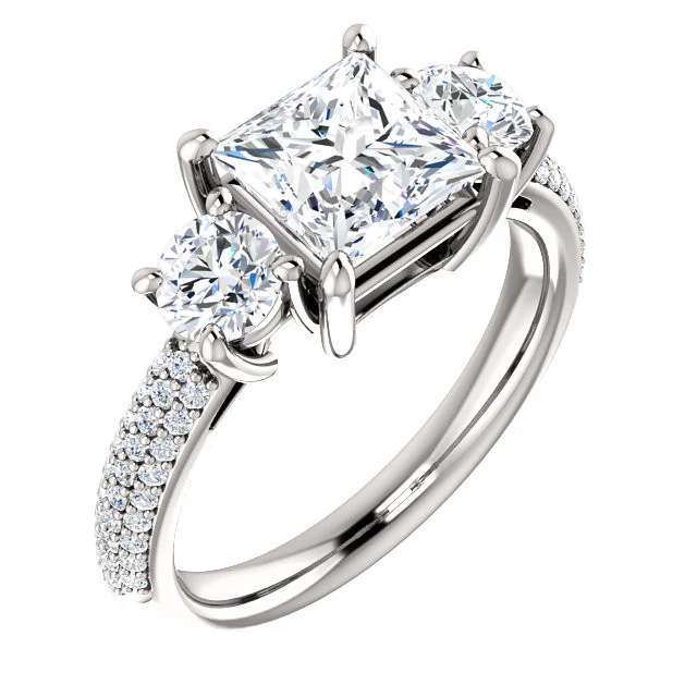 CZ Wedding Set, Style 05-24 feat The Nicole Engagement Ring (Customizable Three-Stone with Round Pave Accents) - Image 5