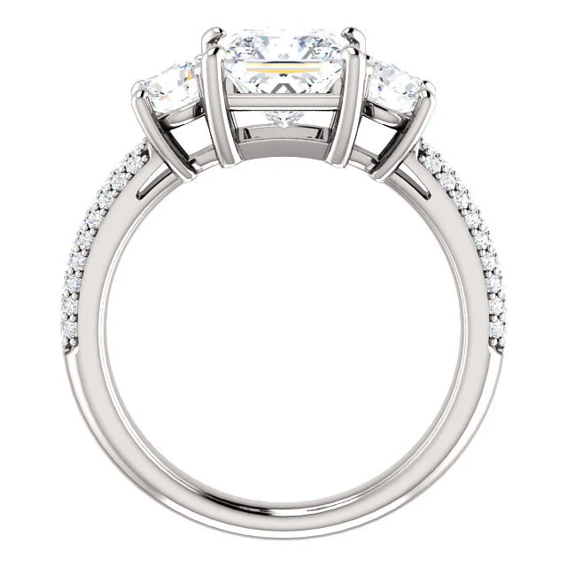 CZ Wedding Set, Style 05-24 feat The Nicole Engagement Ring (Customizable Three-Stone with Round Pave Accents) - Image 7