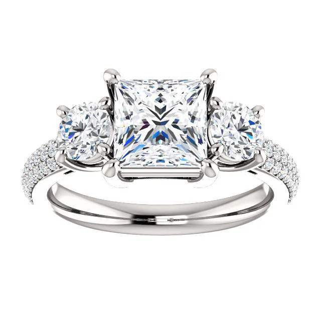 CZ Wedding Set, Style 05-24 feat The Nicole Engagement Ring (Customizable Three-Stone with Round Pave Accents) - Image 9