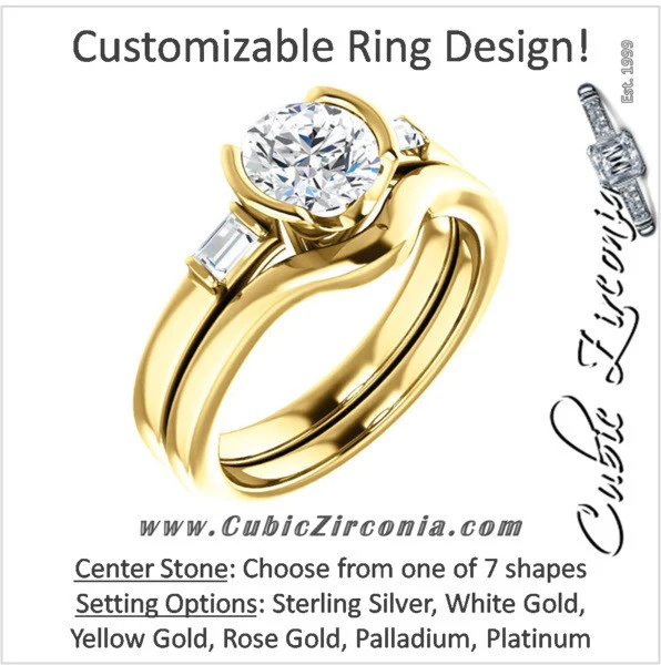CZ Wedding Set, Style 04-43 feat The Stephanie engagement ring (Customizable Bezel And Baguette) - Image 2