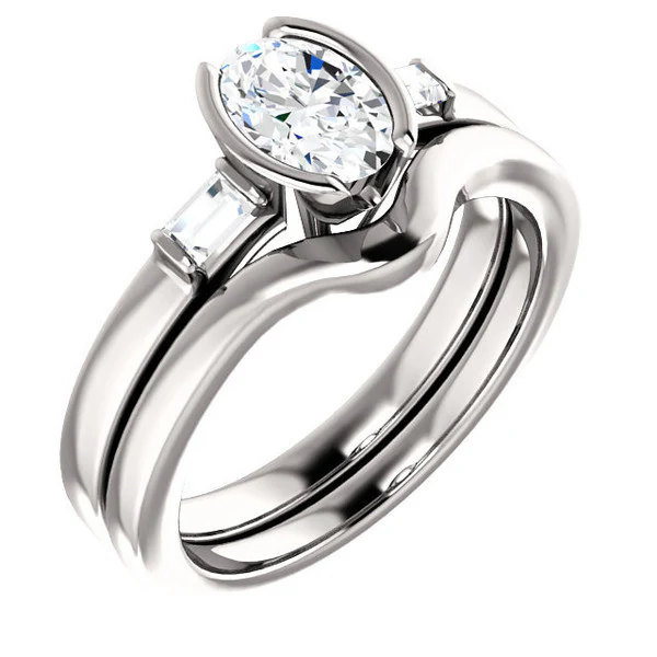 CZ Wedding Set, Style 04-43 feat The Stephanie engagement ring (Customizable Bezel And Baguette) - Image 4