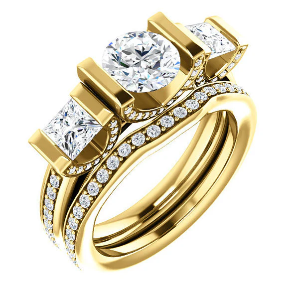 CZ Wedding Set, Style 04-24 feat The Katie engagement Ring (Customizable Bar Setting with Round Prong Accents) - Image 3
