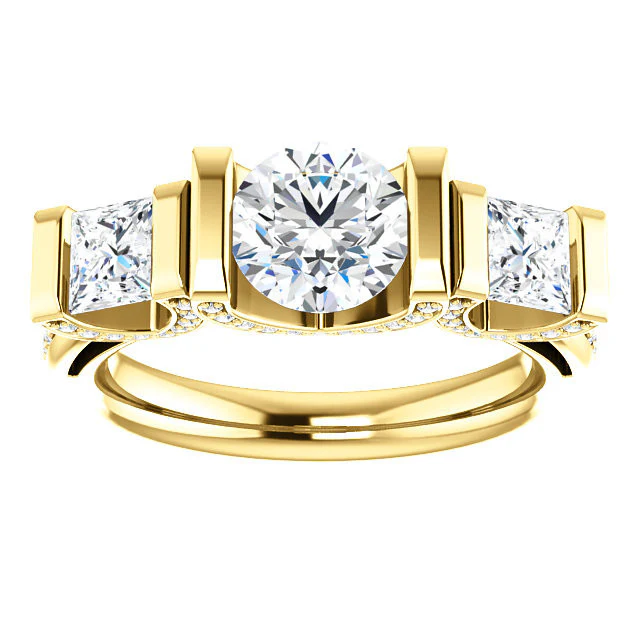 CZ Wedding Set, Style 04-24 feat The Katie engagement Ring (Customizable Bar Setting with Round Prong Accents) - Image 8