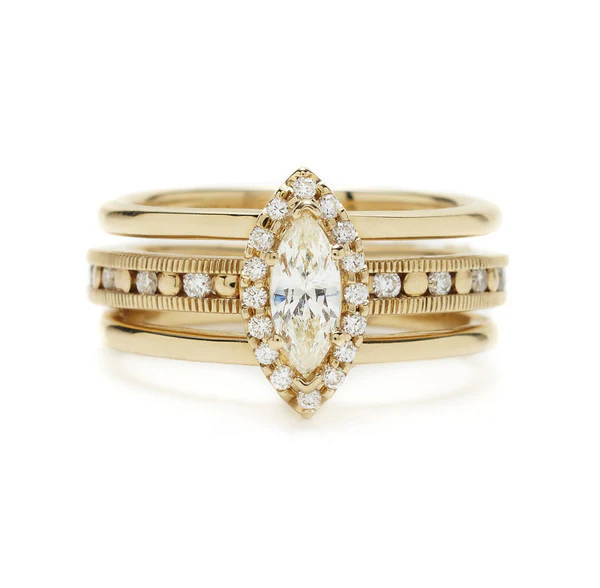 CZ Wedding Set, Double Banded Harness Ring with Round Channel Hand-Engraved Wedding Band - Image 2