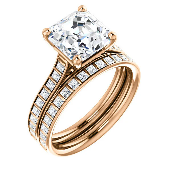 CZ Wedding Set, Style 04-30 feat The Gloria engagement ring (Customizable Princess Channel) - Image 2