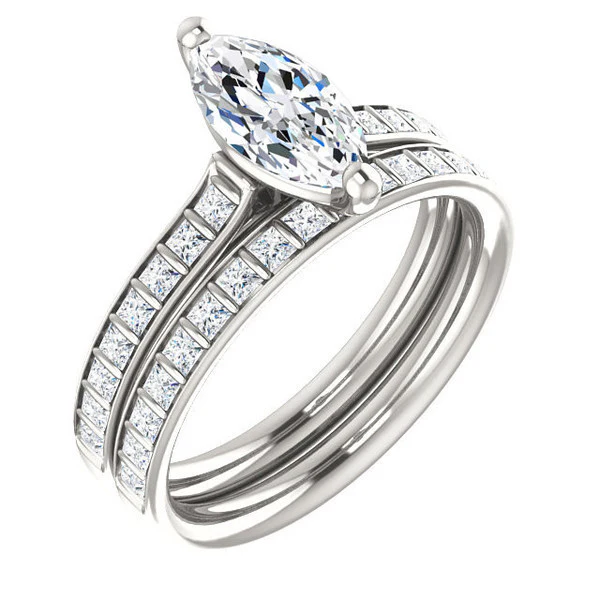 CZ Wedding Set, Style 04-30 feat The Gloria engagement ring (Customizable Princess Channel) - Image 3