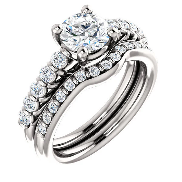 A CZ Wedding Set, Style 03-98 feat The Pamela engagement ring (Customizable with Round Bar Setting) - Image 3