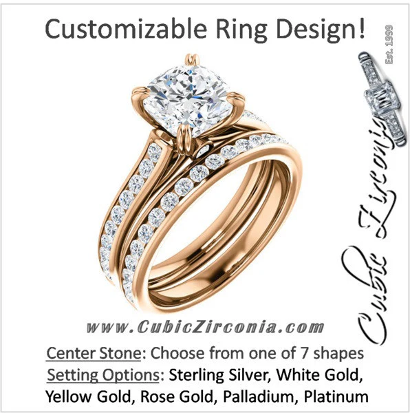 CZ Wedding Set, Style 04-64 feat The Tabitha Engagement Ring (Customizable Center with Round Channel)