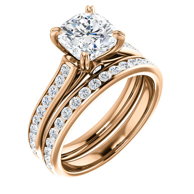 CZ Wedding Set, Style 04-64 feat The Tabitha Engagement Ring (Customizable Center with Round Channel) - Image 2