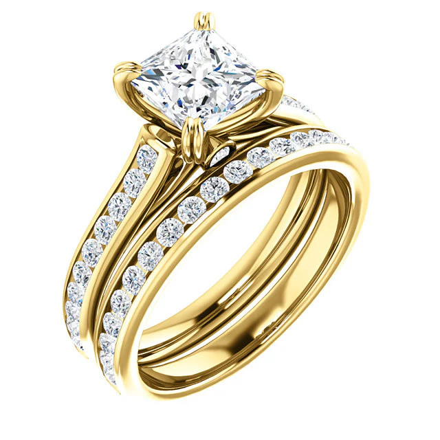 CZ Wedding Set, Style 04-64 feat The Tabitha Engagement Ring (Customizable Center with Round Channel) - Image 3