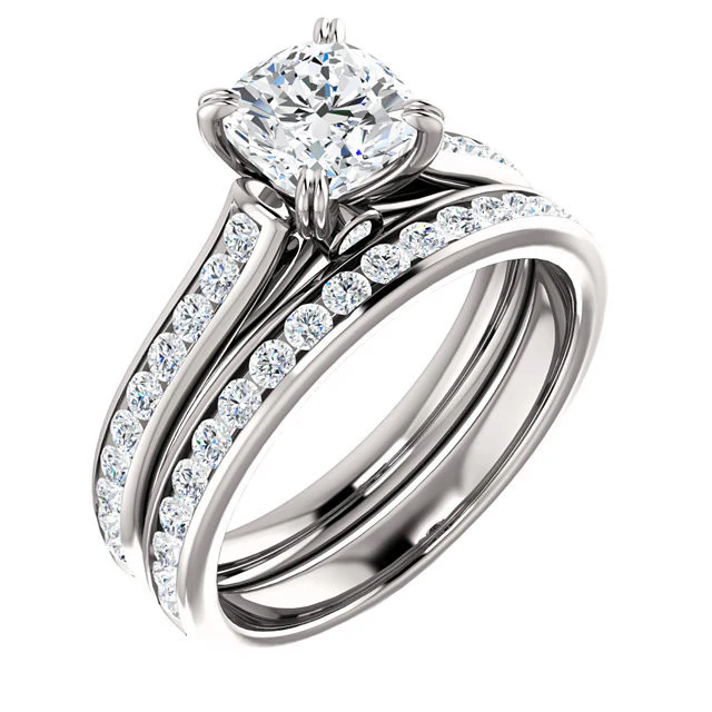 CZ Wedding Set, Style 04-64 feat The Tabitha Engagement Ring (Customizable Center with Round Channel) - Image 4