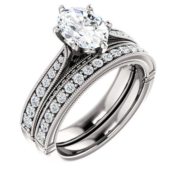 CZ Wedding Set, Style 04-50 feat The Claudia Jeanine Engagement Ring (Customizable Round Pave) - Image 3
