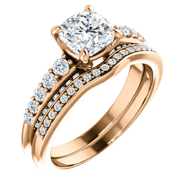CZ Wedding Set, Style 05-37 feat The Rachelle engagement ring (Customizable Round Prong) - Image 2