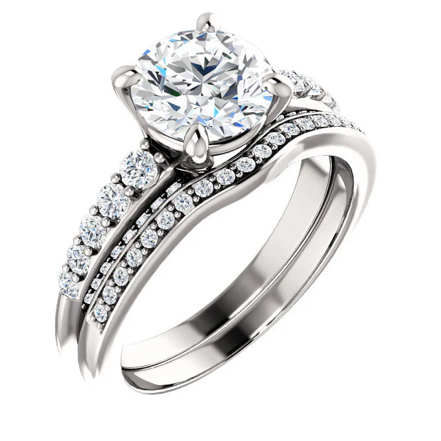 CZ Wedding Set, Style 05-37 feat The Rachelle engagement ring (Customizable Round Prong) - Image 3