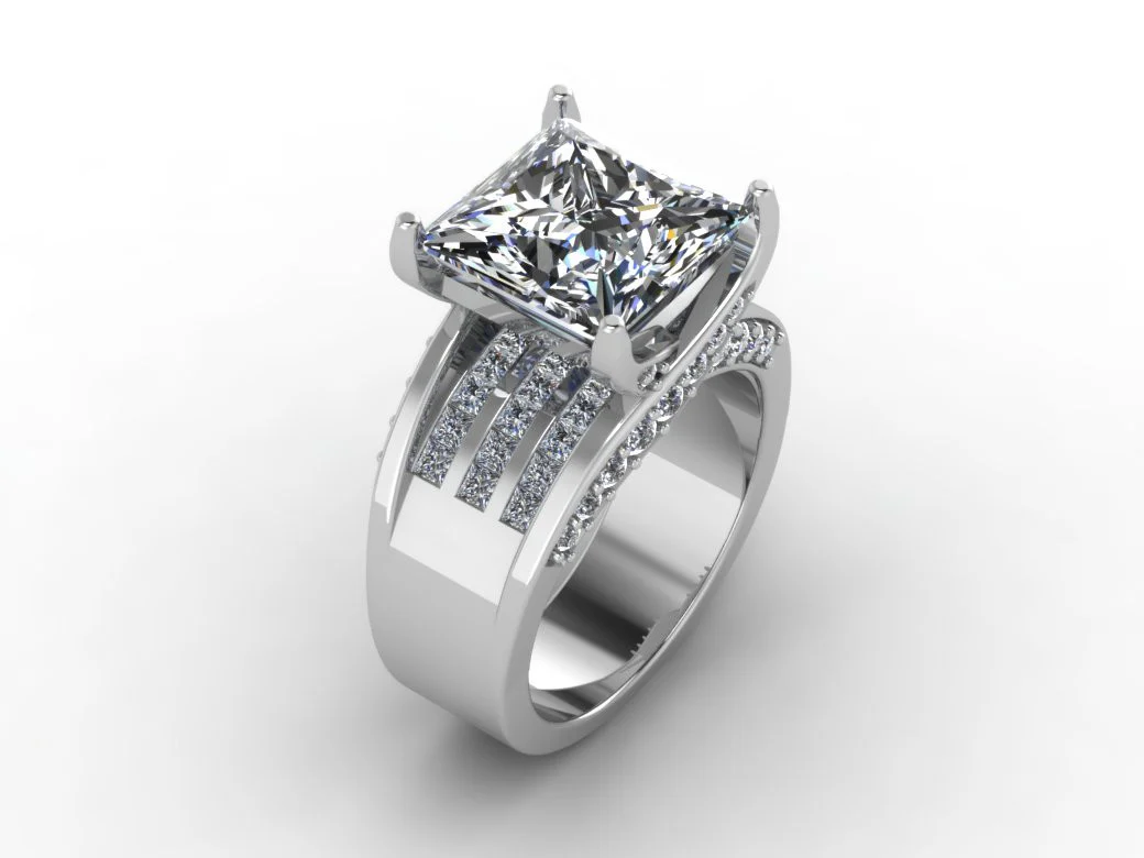 Cubic Zirconia Engagement Ring- The Patricia (4.84 TCW* Bridge Style Triple Channel Ultra-Wide Band) - Image 2
