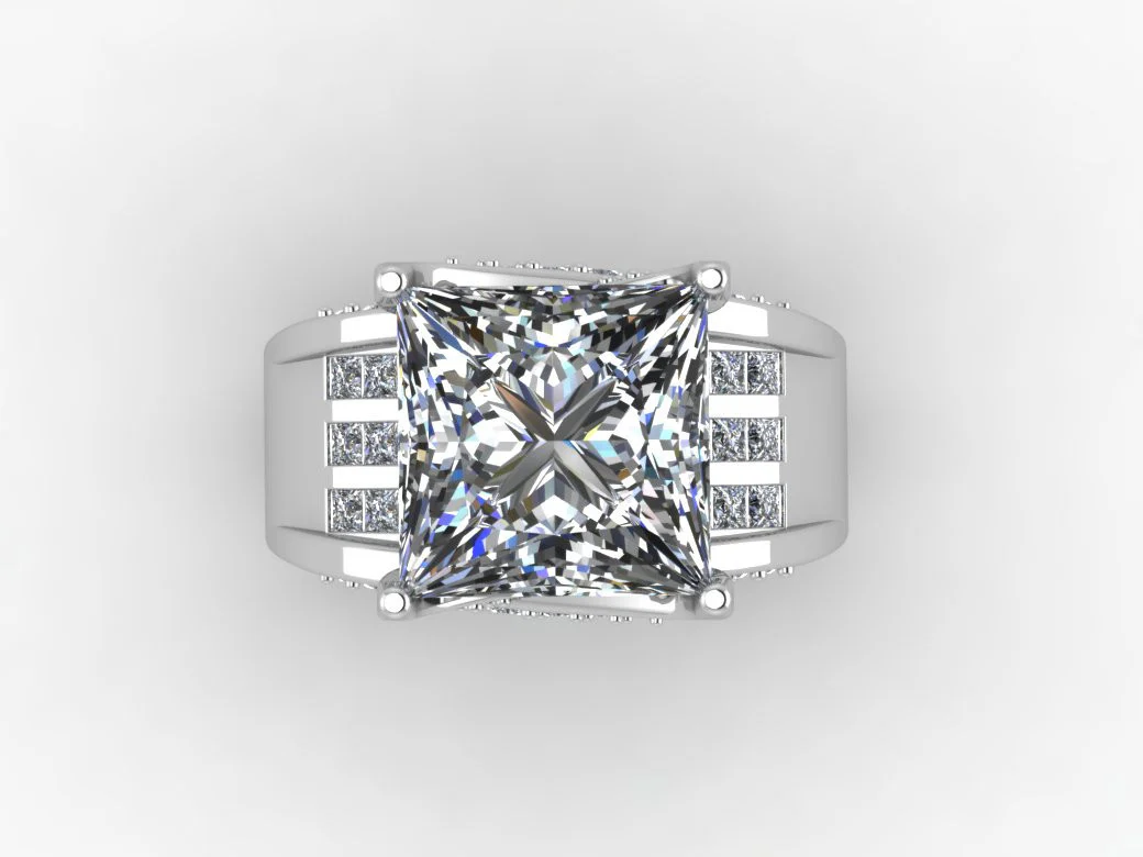 Cubic Zirconia Engagement Ring- The Patricia (4.84 TCW* Bridge Style Triple Channel Ultra-Wide Band) - Image 3