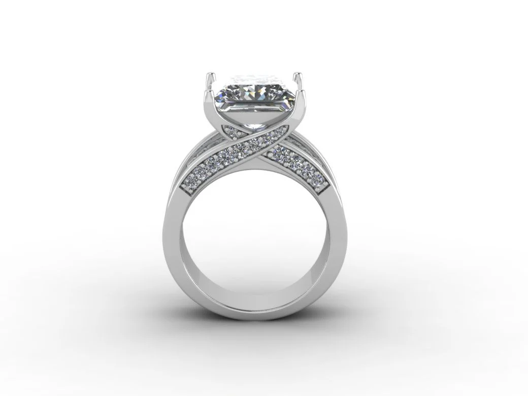 Cubic Zirconia Engagement Ring- The Patricia (4.84 TCW* Bridge Style Triple Channel Ultra-Wide Band) - Image 4
