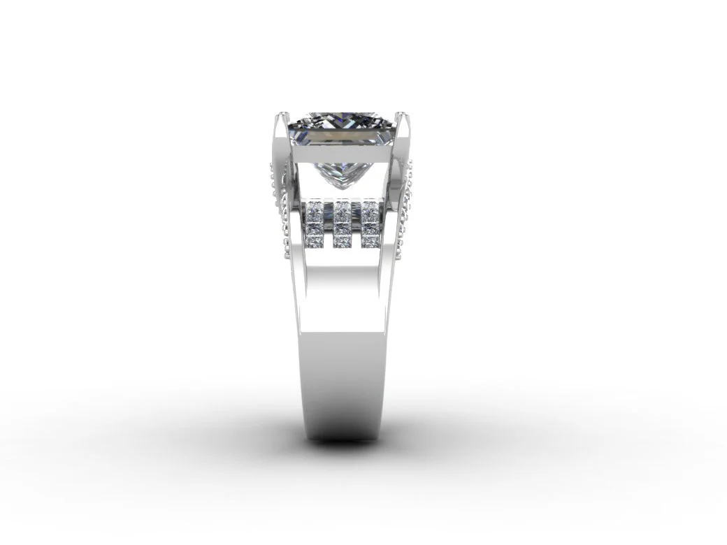 Cubic Zirconia Engagement Ring- The Patricia (4.84 TCW* Bridge Style Triple Channel Ultra-Wide Band) - Image 5