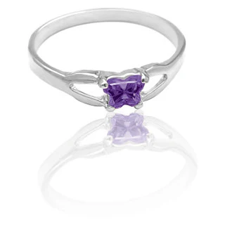 Cubic Zirconia Birthstone Ring- Customizable Butterfly Shaped CZ Birthstone Setting - Image 7