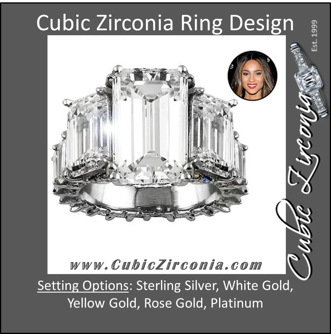 Cubic Zirconia Engagement Ring- 10.75 TCW Celebrity Replica Ciara's Ring - Image 3
