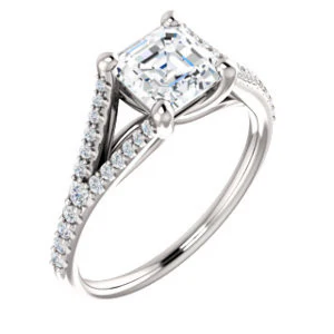 Cubic Zirconia Engagement Ring- The Mailynne (Customizable Asscher Cut Style with Split-Pavé Band) - Image 2