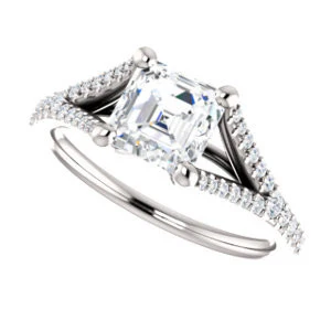 Cubic Zirconia Engagement Ring- The Mailynne (Customizable Asscher Cut Style with Split-Pavé Band) - Image 6