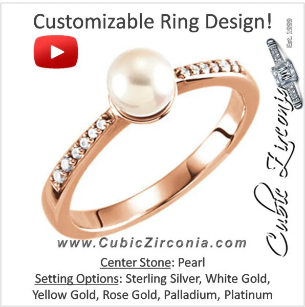 Cubic Zirconia Engagement Ring- The ________ Naming Rights 64-72 (White Freshwater Cultured Pearl & 0.08 CTW Channel-Set CZ)