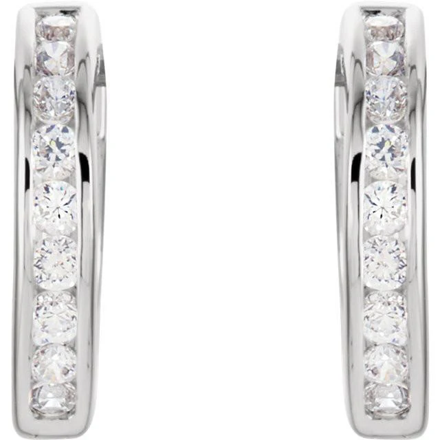 Cubic Zirconia Earrings- 0.50 Carat Round Channel Set Hinged Hoop Earring Set - Image 4