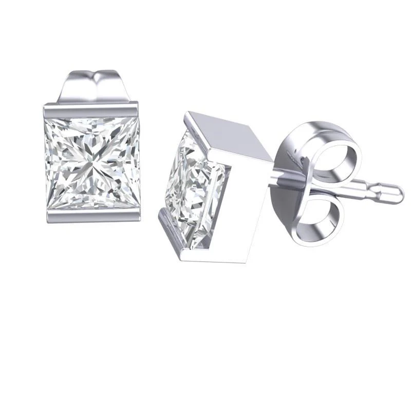 Cubic Zirconia Earrings- 1.50 Carat Channel Set Princess Cut Earring Set - Image 3