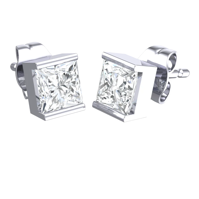 Cubic Zirconia Earrings- 1.50 Carat Channel Set Princess Cut Earring Set - Image 4