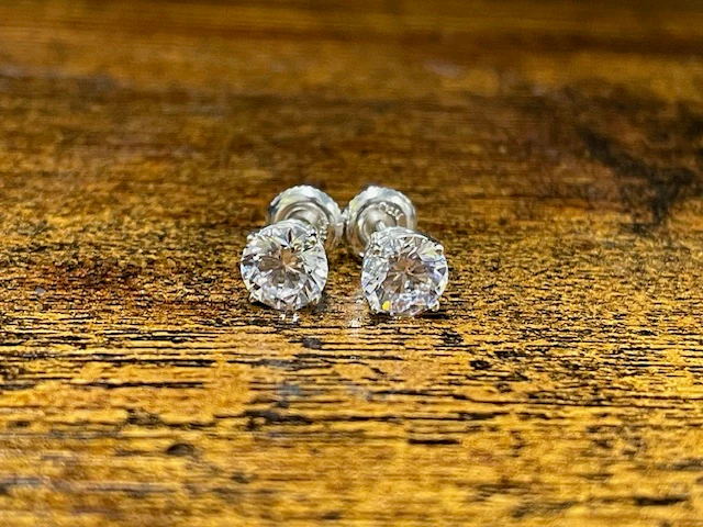Cubic Zirconia Earrings-  Customizable 4 Prong Round CZ Stud Earring Set With Screw Back - Image 11
