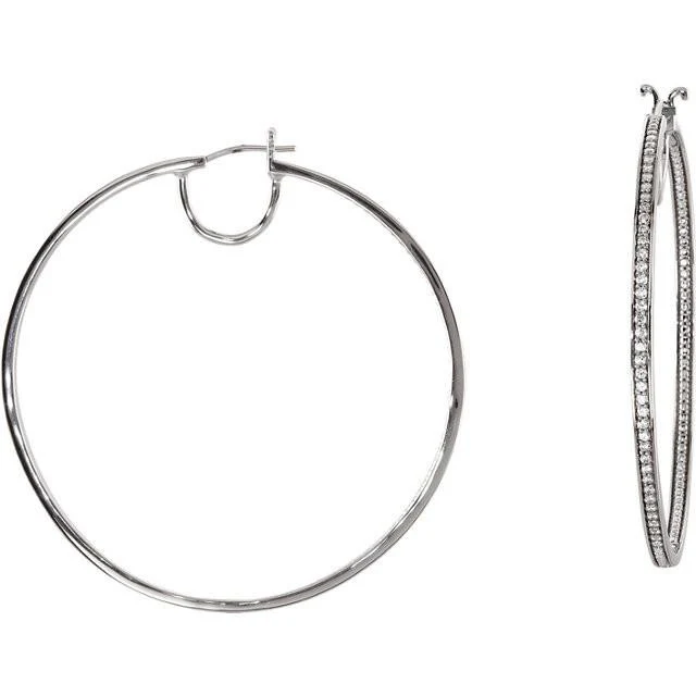 Cubic Zirconia Earrings- 100-stone Customizable Sterling Silver Inside/Outside Hoop CZ Earring Set - Image 3