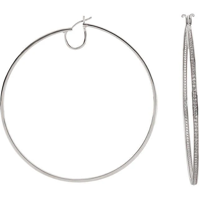 Cubic Zirconia Earrings- 100-stone Customizable Sterling Silver Inside/Outside Hoop CZ Earring Set - Image 6
