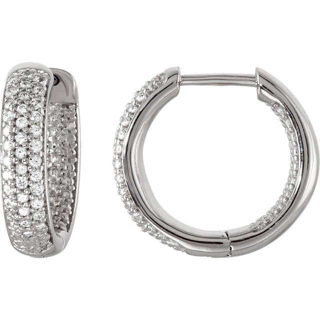 Cubic Zirconia Earrings- Customizable Sterling Silver Three Row CZ Inside/Outside Hoop Earring Set - Image 4