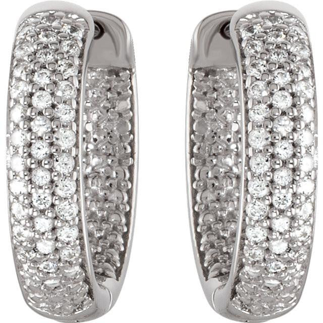 Cubic Zirconia Earrings- Customizable Sterling Silver Three Row CZ Inside/Outside Hoop Earring Set - Image 5