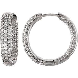 Cubic Zirconia Earrings- Customizable Sterling Silver Three Row CZ Inside/Outside Hoop Earring Set - Image 6