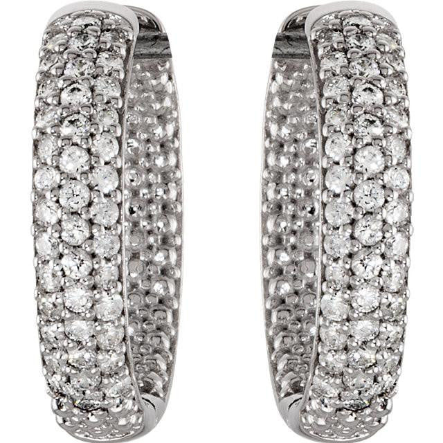 Cubic Zirconia Earrings- Customizable Sterling Silver Three Row CZ Inside/Outside Hoop Earring Set - Image 7