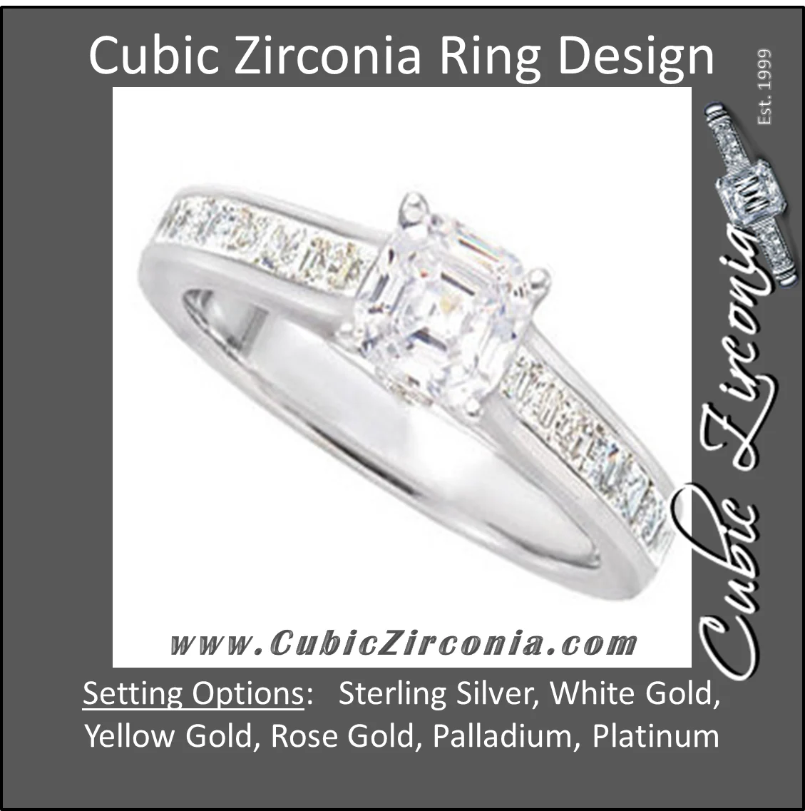 Cubic Zirconia Engagement Ring- The Tiffany (0.75 Carat Asscher with Channel) - Image 2
