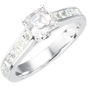 Cubic Zirconia Engagement Ring- The Tiffany (0.75 Carat Asscher with Channel) - Image 3