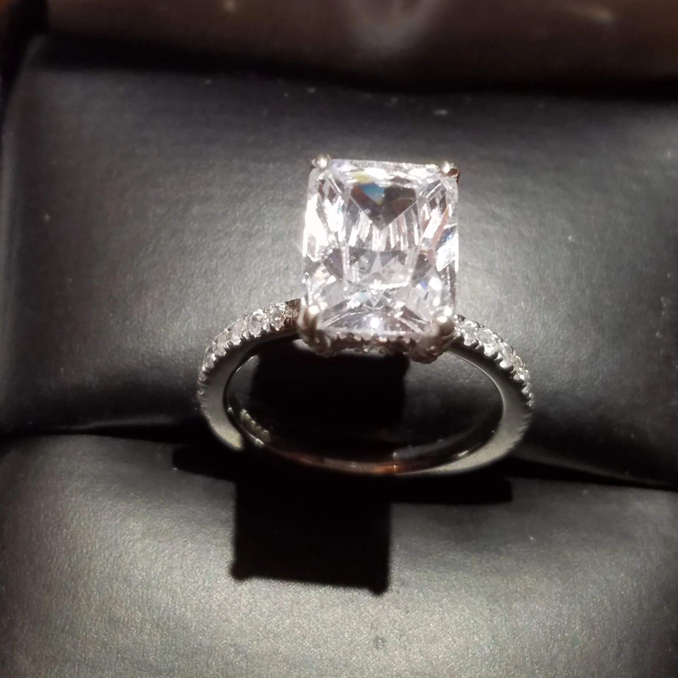 Cubic Zirconia Engagement Ring-*Clearance* The Sparkela (2.0 Carat Radiant Cut with Semi-Eternity Band in Platinum) - Image 3