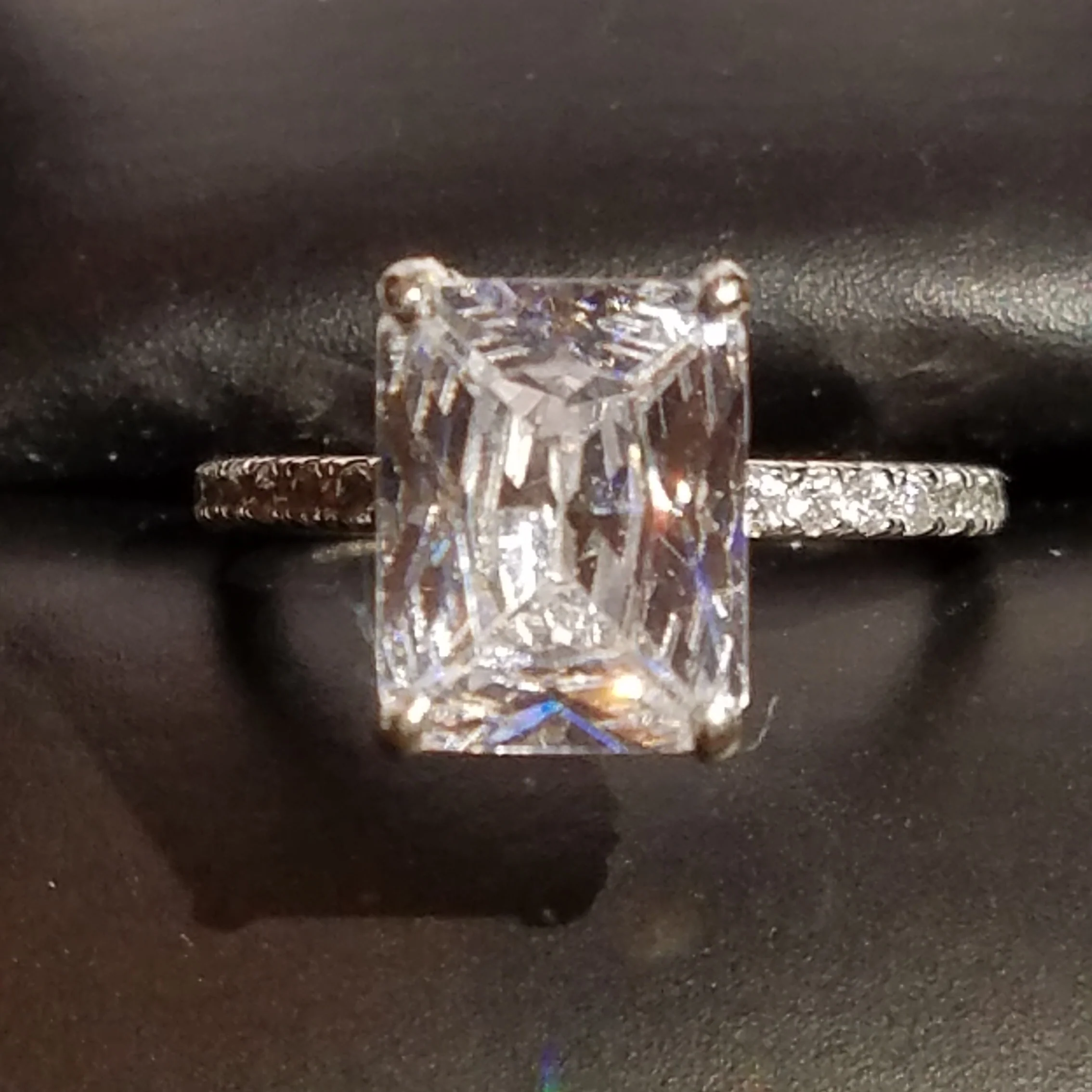 Cubic Zirconia Engagement Ring-*Clearance* The Sparkela (2.0 Carat Radiant Cut with Semi-Eternity Band in Platinum) - Image 4